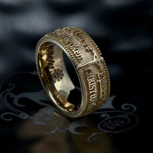 Personalized 14k Gold Bible Verse Ring - 8mm Christian Wedding Band