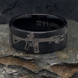Tungsten Ring, Black Tungsten Ring, Anniversary Ring, Mens Tungsten Ring, Soldier Ring, Military Ring, Custom Engraved Ring, 9mm Ring