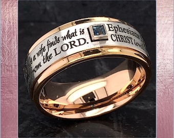 Tungsten Ring, Personalized Ring, Christian Ring, Cross Tungsten Ring, Custom Engraved Ring, Ephesians Ring, Proverb Ring, Christian Ring