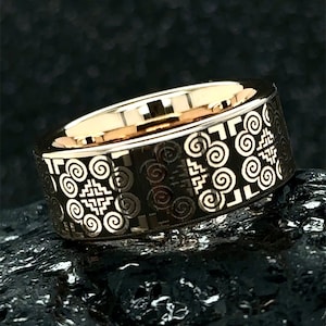 Hmong Custom Wedding Ring, Rose Gold Tungsten Ring, Custom Designed Tungsten Ring, Symbolic Ring, Mens Tungsten Ring, Womens Tungsten Ring