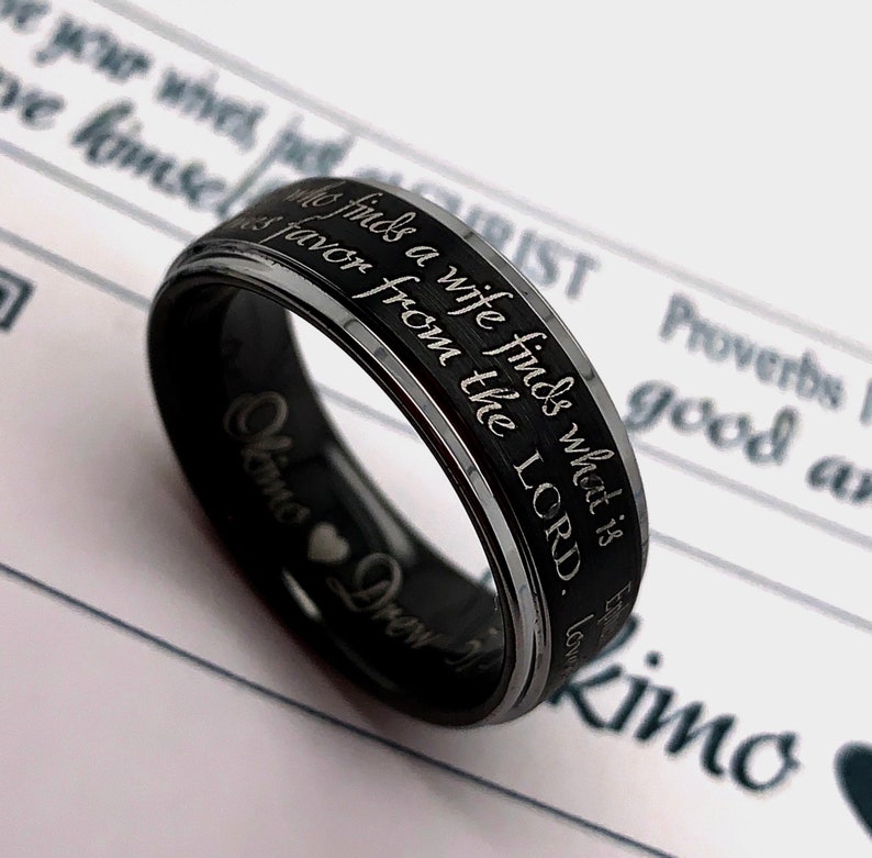 Tungsten Ring, Wedding Ring, Custom Engraved Ring, Ephesians Ring, Proverb Ring, Mens Promise Ring, Personalized Ring, Christian Ring image 8