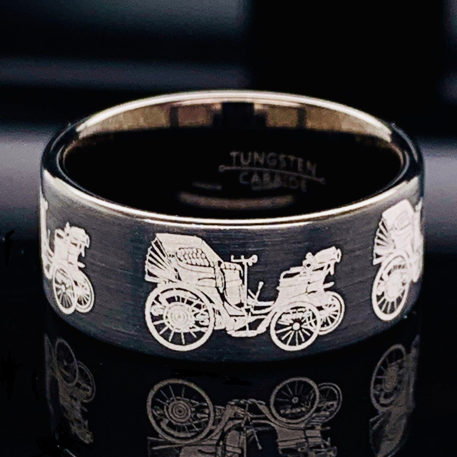 Mens Wedding Band Vintage Car Ring Black Tungsten Ring - Etsy