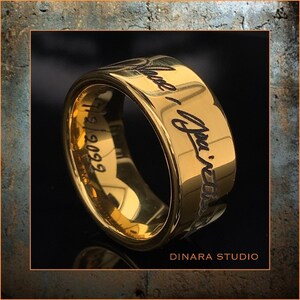 Gold Tungsten Ring, Personalized Ring, Custom Engraved Ring with Handwritten Note, Tungsten Ring, Anniversary Ring, Men’s Wedding Ring