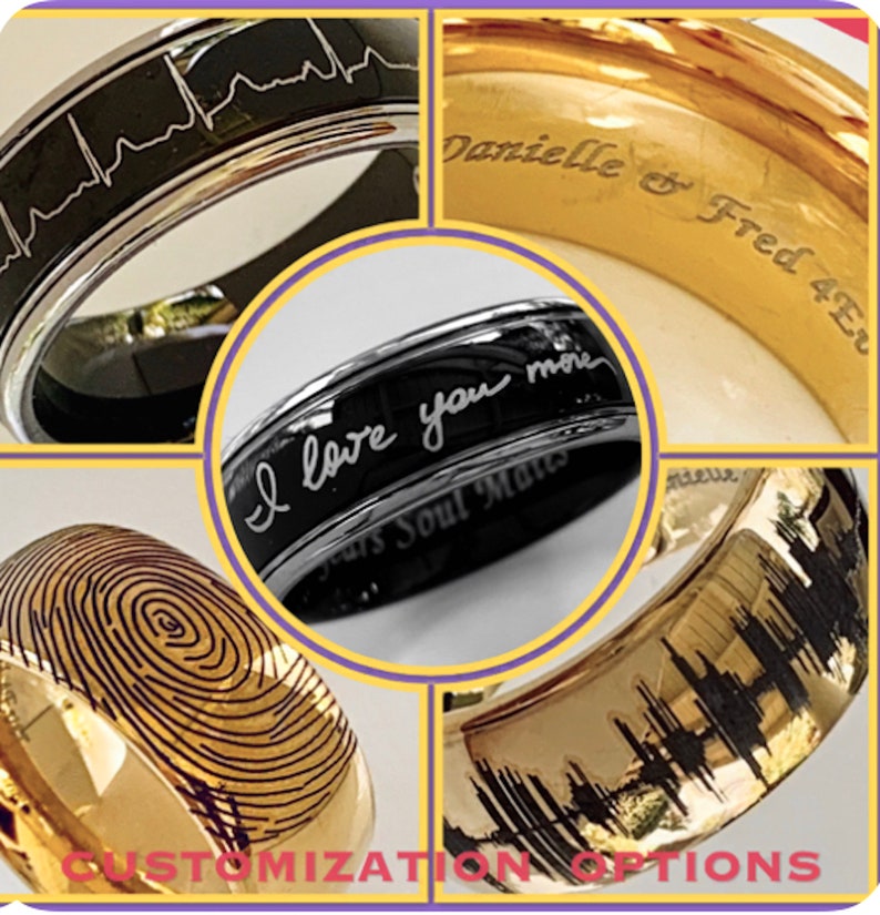 Blue Tungsten Ring Custom Engraving Anniversary Ring Etsy