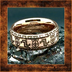 Tungsten Ring, Adinkra Symbols, Custom Tungsten Ring, Unique Wedding Ring, Symbolic Ring, Men’s Tungsten Ring, Women’s Tungsten Ring