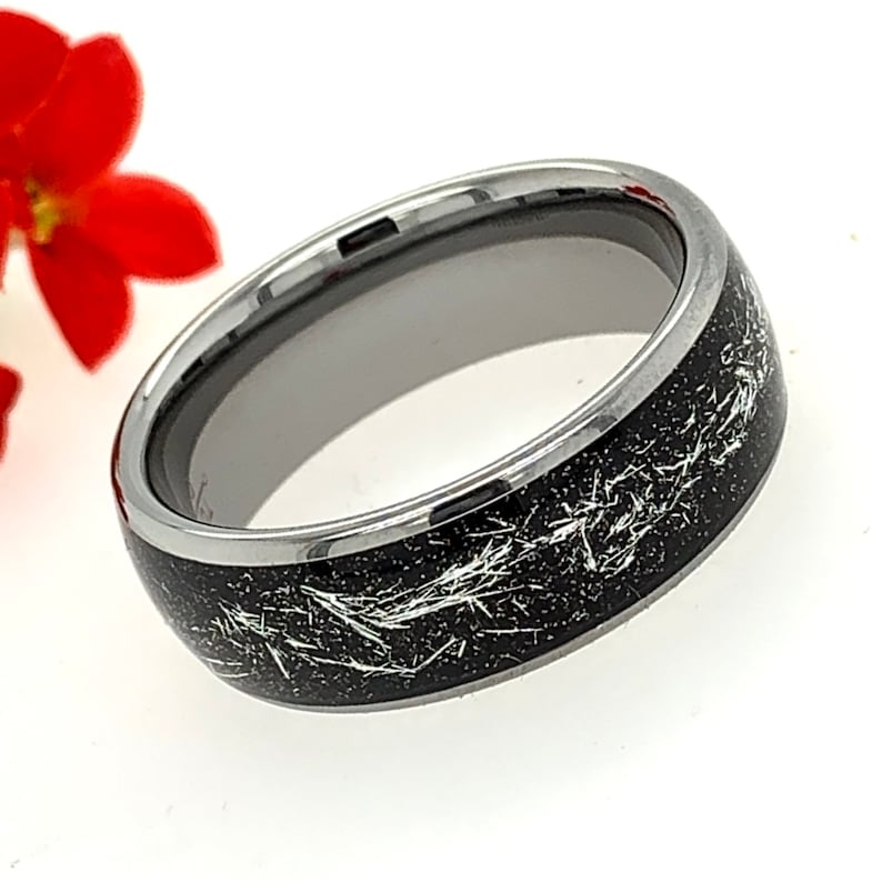 Tungsten Meteorite Ring Mens Tungsten Ring Black Meteorite