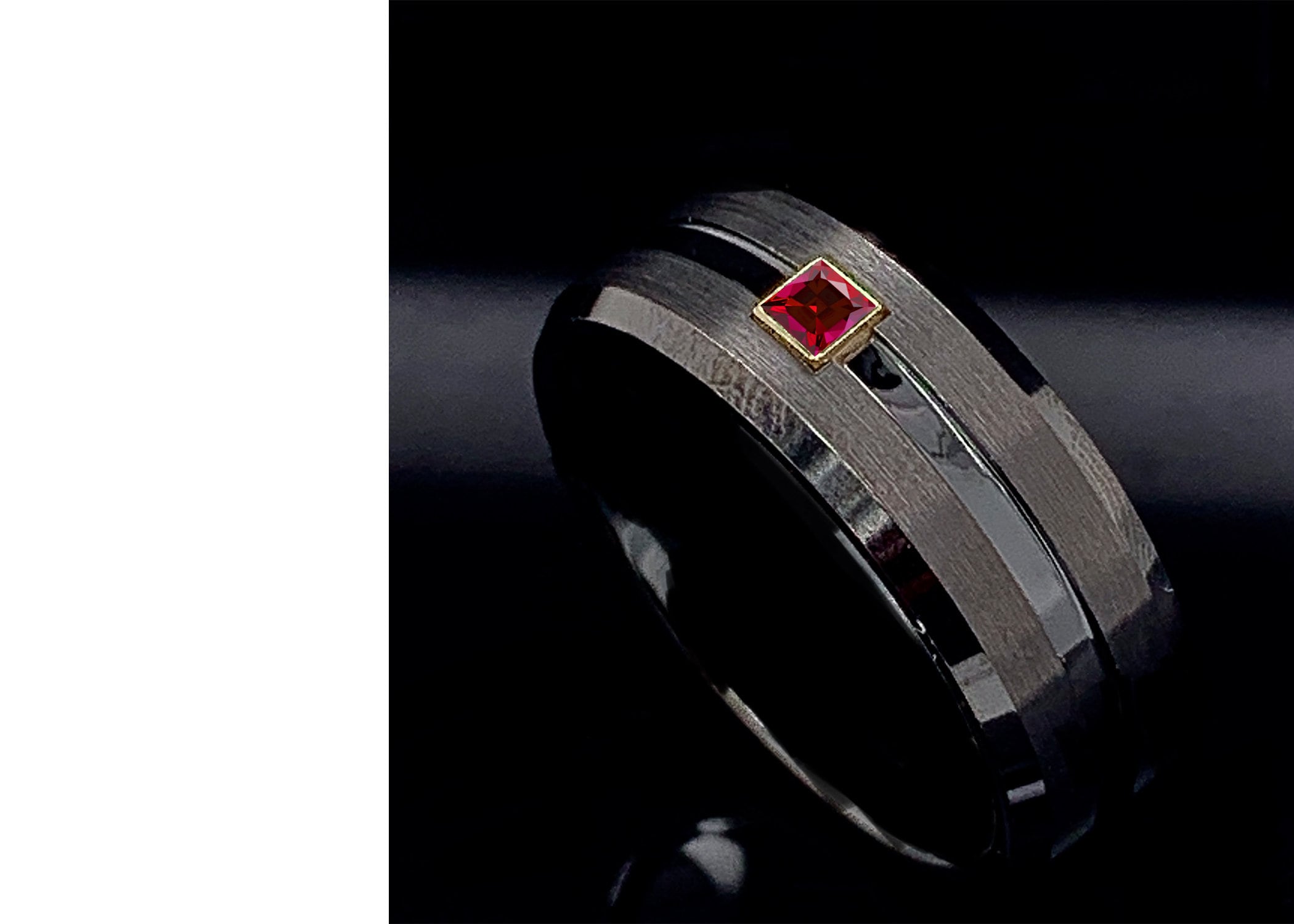 Black Tungsten Ring Ruby Tungsten Ring Red Black Ring Etsy