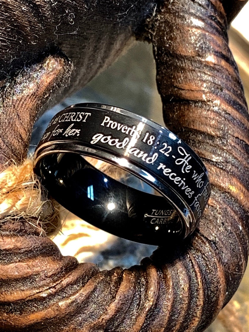 Tungsten Ring, Wedding Ring, Custom Engraved Ring, Ephesians Ring, Proverb Ring, Mens Promise Ring, Personalized Ring, Christian Ring image 2