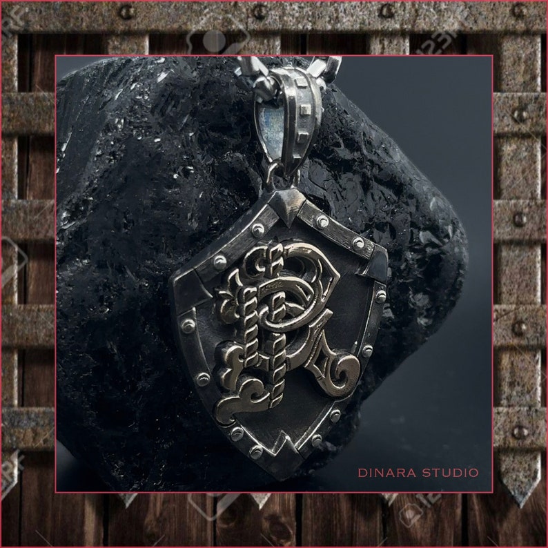 Handcrafted Medieval Knight Shield Cross Pendant Custom Doublesided