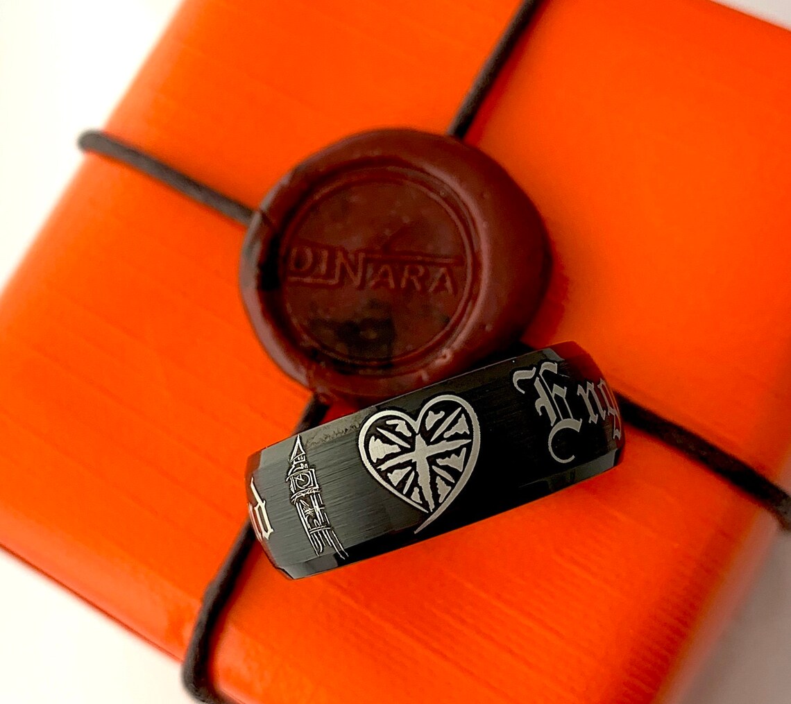 Tungsten Ring Custom Engraved Ring I Love England Black Etsy