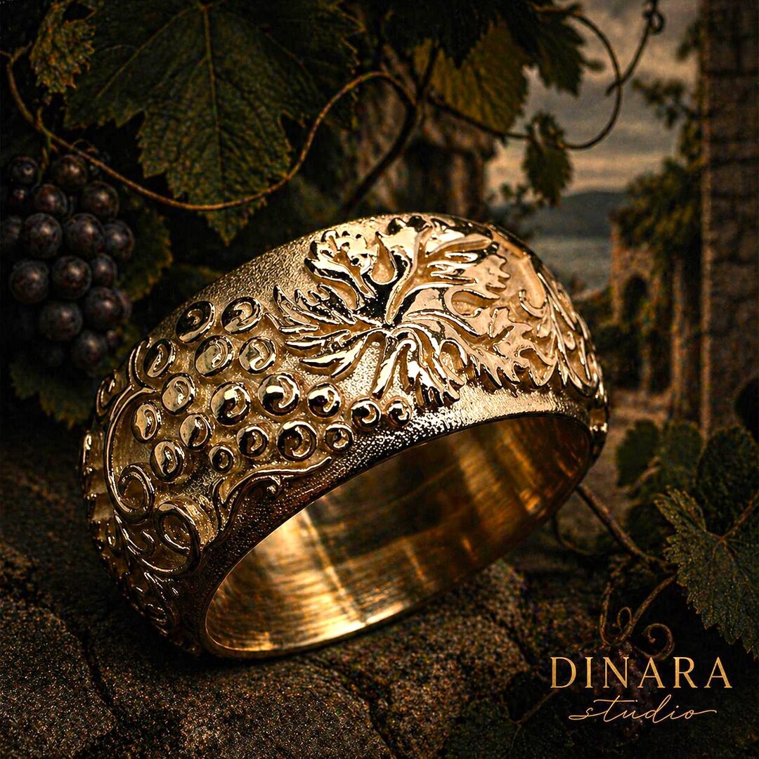 Solid Gold Grape Vine Ring Wedding Band Handmade Vineyard Eternity Ring ...