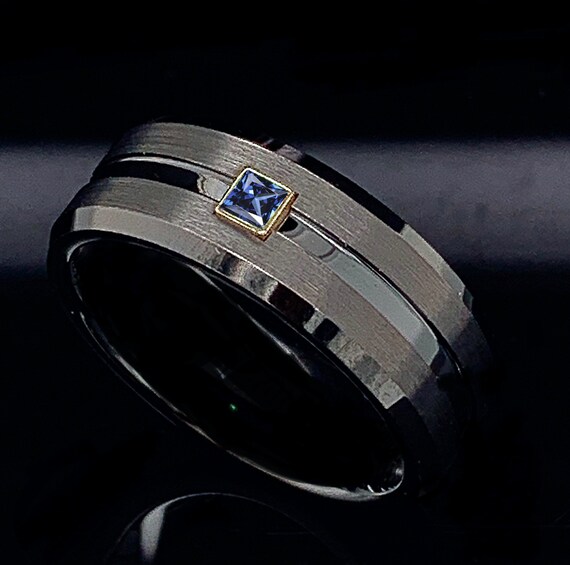 Black Zirconium Ruby Ring Black Zirconium Wedding Band Mens