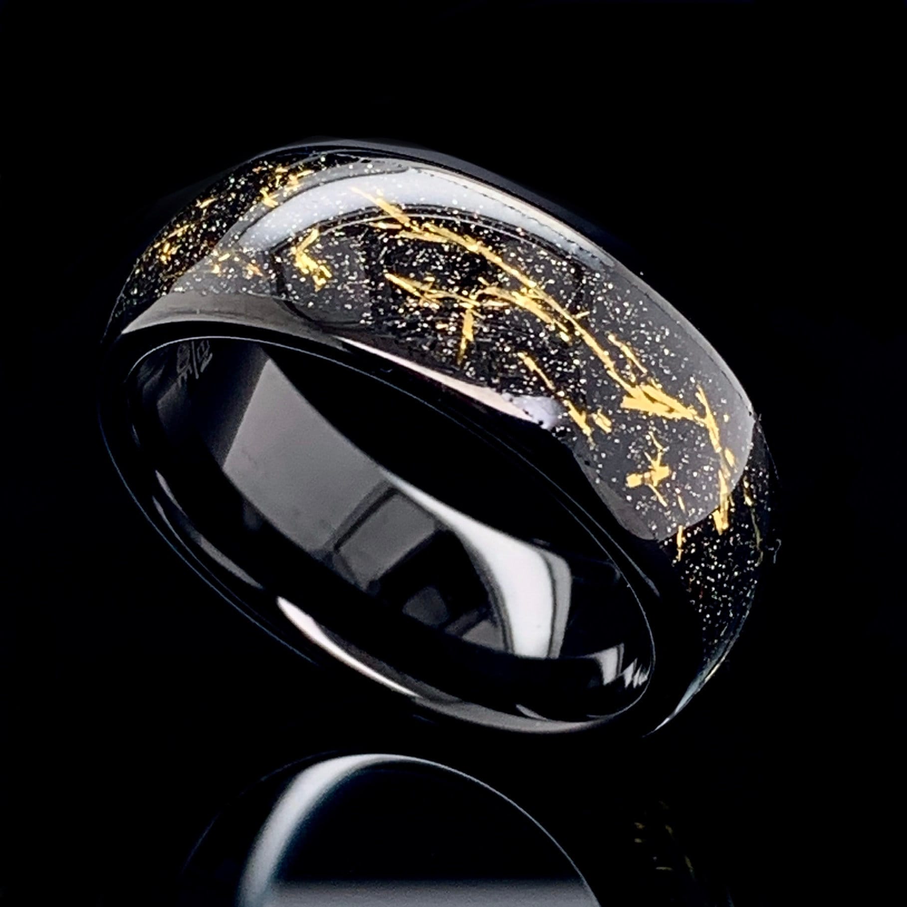 Tungsten Meteorite Ring Mens Tungsten Ring Black Meteorite Etsy UK