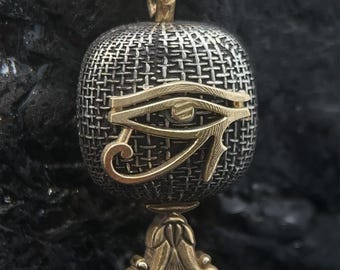 Eye of Horus Silver and 14K Gold Pendant Egyptian Spiritual Protection Necklace