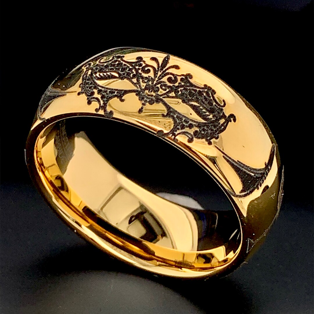 Tungsten Ring, Gold Tungsten Ring,, Custom Engraved Ring, Tungsten