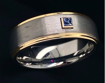 Wolfram Ring, Saphir Ring, Herren Saphir Ring, Wolfram Ring, Herren Wolfram Ring, Ehering, Geburtsstein Ring, Verlobungsring