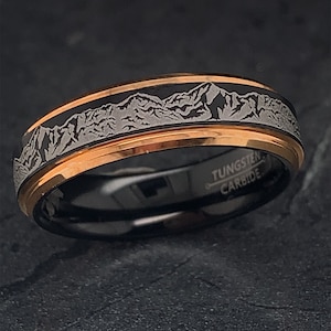 Black Tungsten Ring, Mountain Range Ring, Mount Wilson Ring, Custom Engraved Ring, Landscape Ring, Personalized Ring, Mens Promise Ring