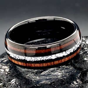 Black Tungsten Ring, Meteorite Wood Tungsten Ring, 8 mm, Men’s Tungsten Ring, Womens Tungsten Ring, Comfort Fit, Tungsten Anniversary Ring
