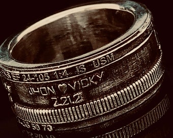 Silver Wedding Band, Camera Lens Ring, Handmade Ring, Personalized Ring, Unique Wedding Band, Mens Silver Ring, Custom Made Ring,