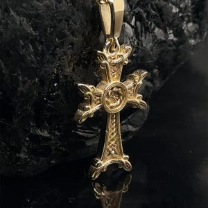 Armenian Cross Pendant Handcrafted 14k Gold Religious Necklace for Christening Unique Faith Jewelry Religious  Armenian Khachkar Necklace