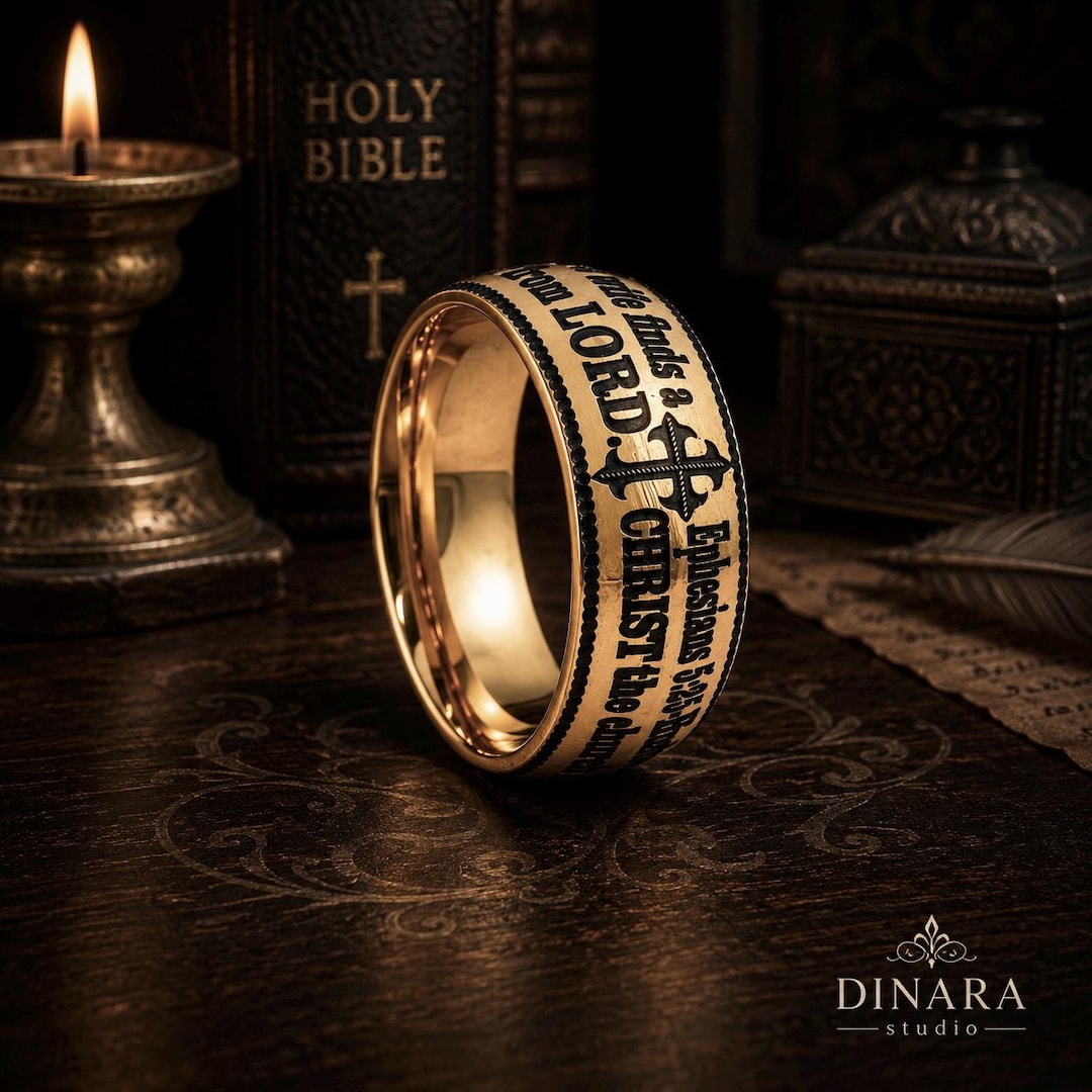 Christian Bible Verse Tungsten Ring Engraved Scripture Wedding Band ...