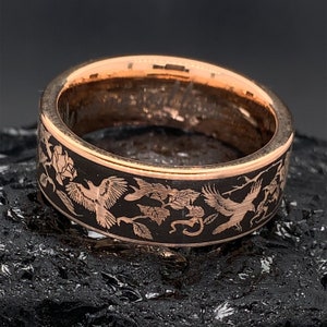 Rose Gold Tungsten Ring - Custom Engraved Ring - Mens Custom Ring - Ravens & Roses Ring - Personalized Ring - Custom Tungsten Wedding Band