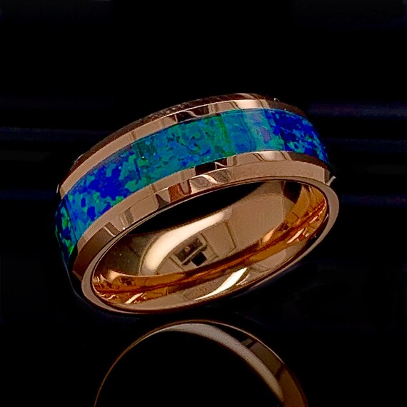Tungsten Ring Blue Opal Ring Tungsten Opal Ring Matching Etsy UK