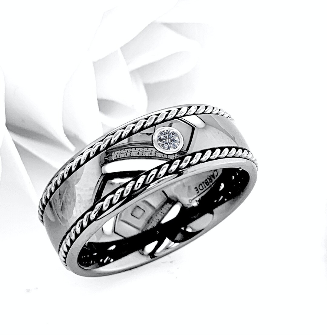 Tungsten Diamond Wedding Ring: Twisted Rope Inlay, Comfort Fit - Etsy
