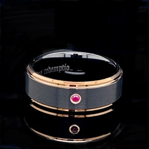 Black Wedding Ring, Tungsten Ring, Square Ruby Ring, Custom Engraved Ring, Mens Tungsten Ring, Custom Tungsten Ring, Hammered Mens Ring