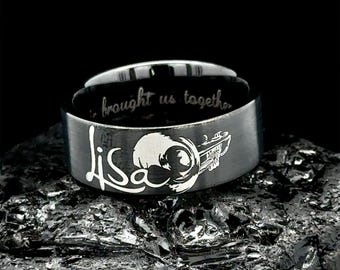 Personalized Black Tungsten Music Name Ring Jazz Musician Wedding Band Custom Engraved