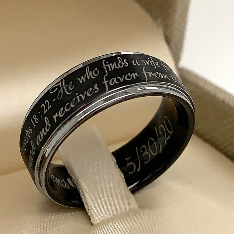 Tungsten Ring, Wedding Ring, Custom Engraved Ring, Ephesians Ring, Proverb Ring, Mens Promise Ring, Personalized Ring, Christian Ring image 9