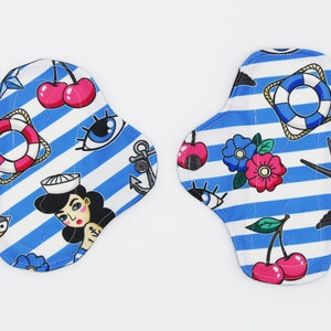 washable underwear protector - dry effect marine pinup patterns - black cotton backing - zero waste - washable - reusable - SHL