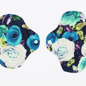 washable underwear - dry effect turquoise peonie patterns - white cotton backing - zero waste - washable - reusable - SHL