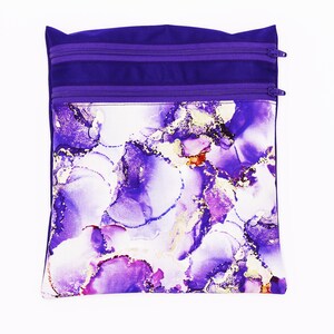 Double compartment bag for sanitary napkins - PUL purple and purple/purple/gold cotton - eco-friendly - zero waste - washable