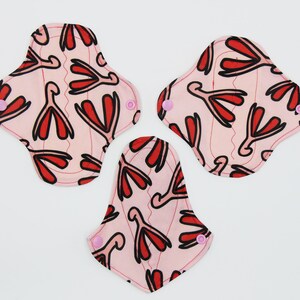 washable panty liner - dry effect clitoris patterns - white cotton backing - zero waste - washable - reusable - SHL