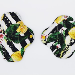 washable under protection - dry effect patterns lemons and stripes - black cotton backs - zero waste - washable - reusable - SHL