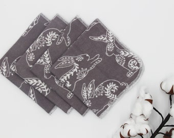 Handkerchief / washcloth / washable wipe - grey rabbits - ecological - zero waste - washable - reusable