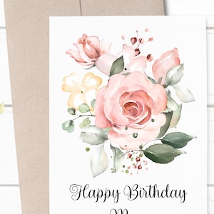 Digital Happy Birthday Mom Card. Each flower element is beautifully and uniquely placed to create this lovely card. Click now to save.