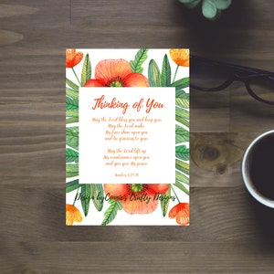 Instant download Thinking of You card, Words of Encouragement, Sympathy, Coral Blessings, Let someone know you care by sending this card.