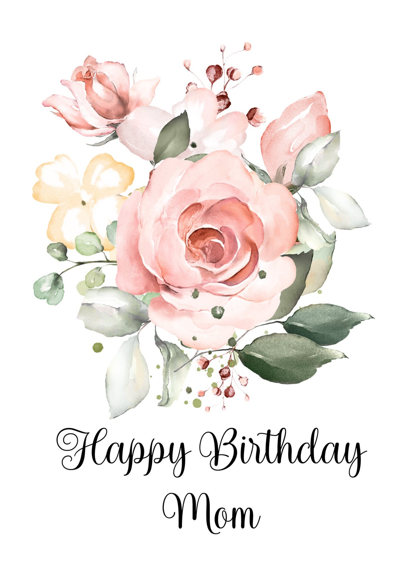 Digital Happy Birthday Mom Card. Each flower element is Etsy España