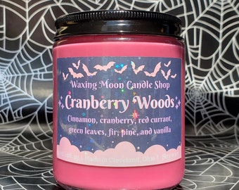 Cranberry Woods 7oz soy container candle // fall scented candle // holiday scented candle // pastel goth decor // natural soy wax