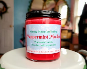 Peppermint Mocha 7oz soy container candle // holiday scented candle // pastel goth decor // natural soy wax // Christmas candles