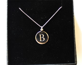 15mm Sterling Silver Initial Pendent & Silver Chain - Presentation Box