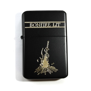 Dark Souls BONFIRE LIT brass Lighter finished in Black *free engraving"