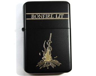 Dark Souls BONFIRE LIT brass Lighter finished in Black *free engraving"