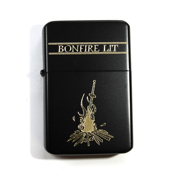 Dark Souls BONFIRE LIT brass Lighter finished in Black *free engraving"