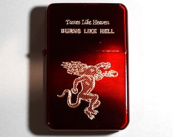 Brass lighter in red with Fire inspired design with Gift Box
