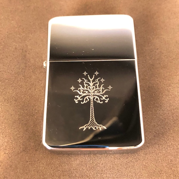 Solid Brass Chrome Lighter in Gift Box - White Tree of Gondor - Free Engraving -