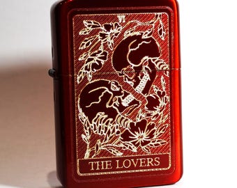 Lovers Tarot Card Custom Engraved Red Brass Lighter || Personalised Lighter Gift || Brass Flip Lighter Vintage Design || Tarot Gift