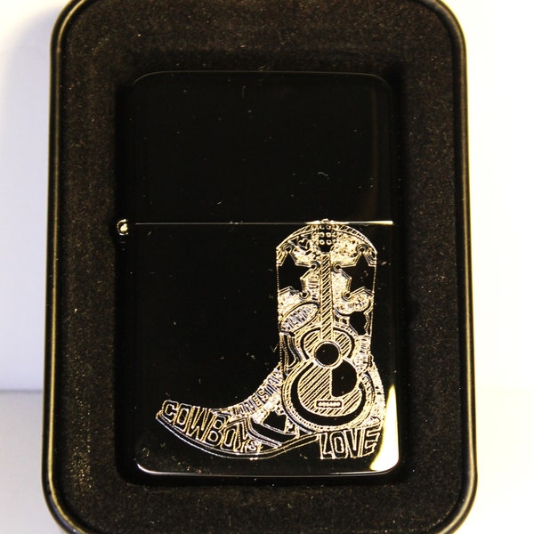 Cowboy brass Lighter finished in Black *free engraving" - Presentation box inc.